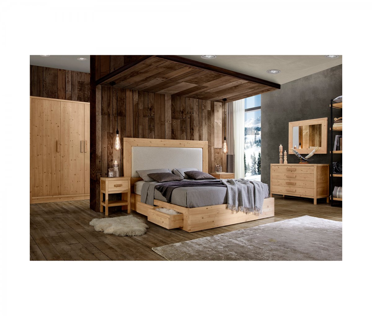 Solid fir wood master bedroom