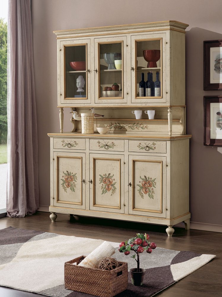 Cristalliera a 6 porte e 3 cassetti laccata