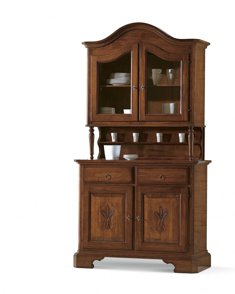 Cristalliera a 4 porte e 2 cassetti con intaglio