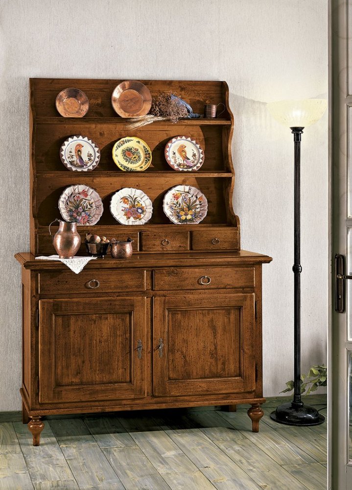 Credenza a 2 porte e 2 cassetti con piattaia a 4 cassetti