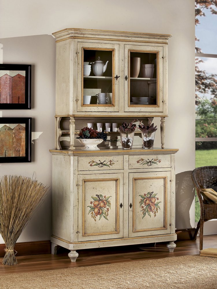 Cristalliera a 4 porte e 2 cassetti laccata